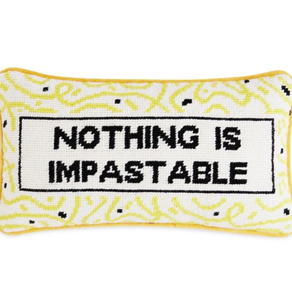 Nothing Is Impastable Yellow Needlepoint Accent Pillow